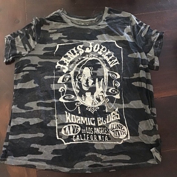 Janis Joplin Camo Burn Out Tee 2XL - Picture 1 of 6